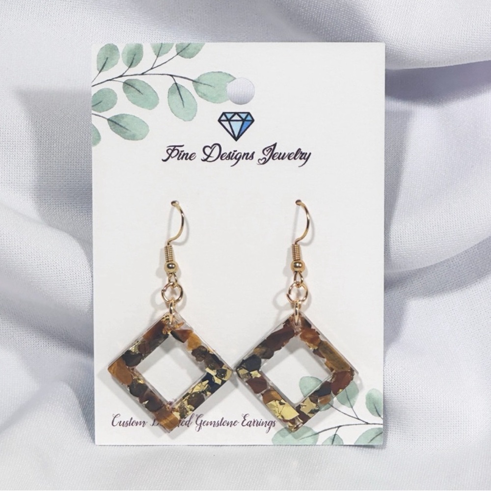 🤎18K Gold Flaked Tiger Eye Earrings🤎